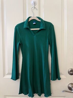 Old Navy Emerald Green Ribbed Long-Sleeve Polo Dress